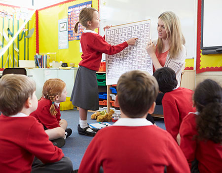 An image of children in a classroom with their teacher